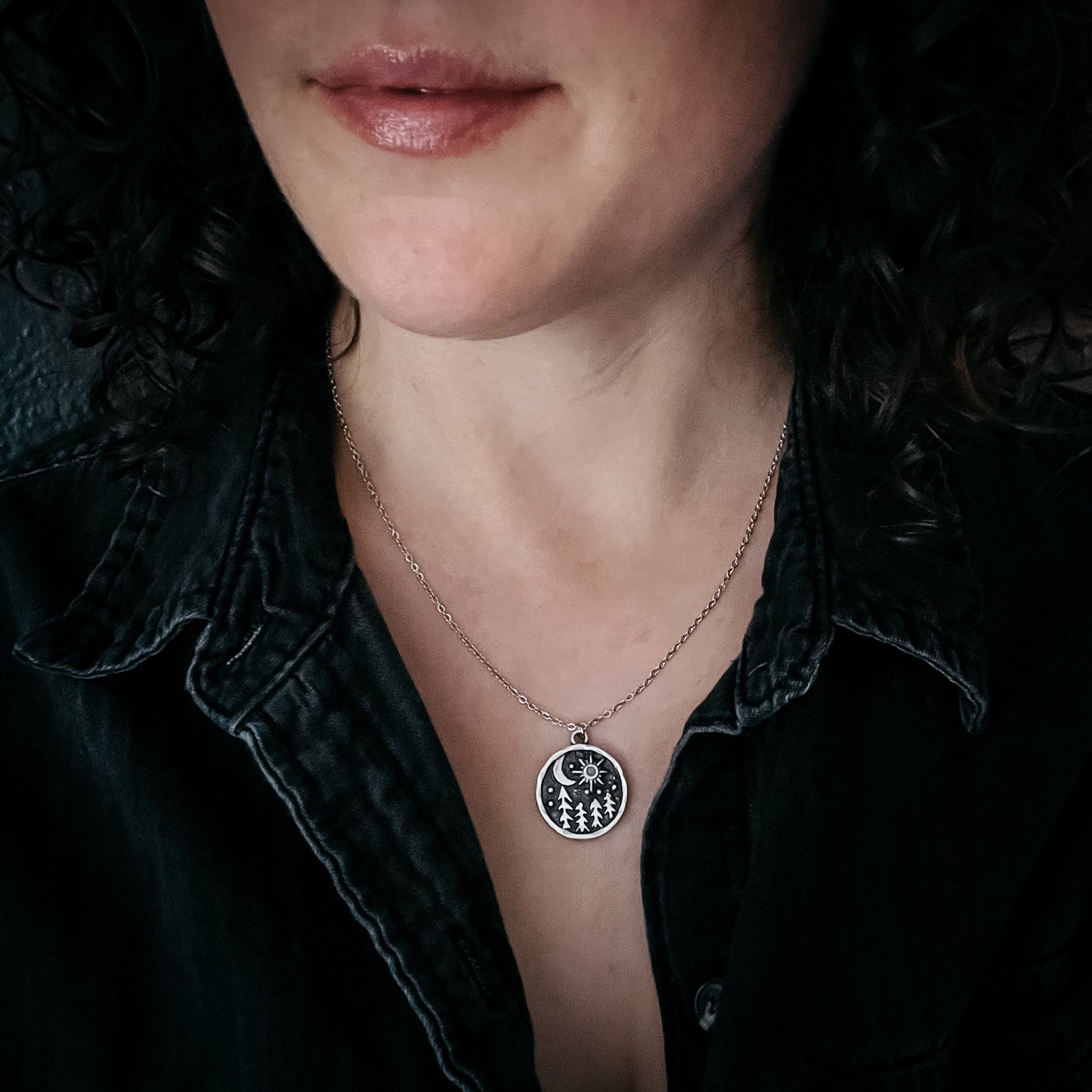 Starry Forest Night Necklace with Opal