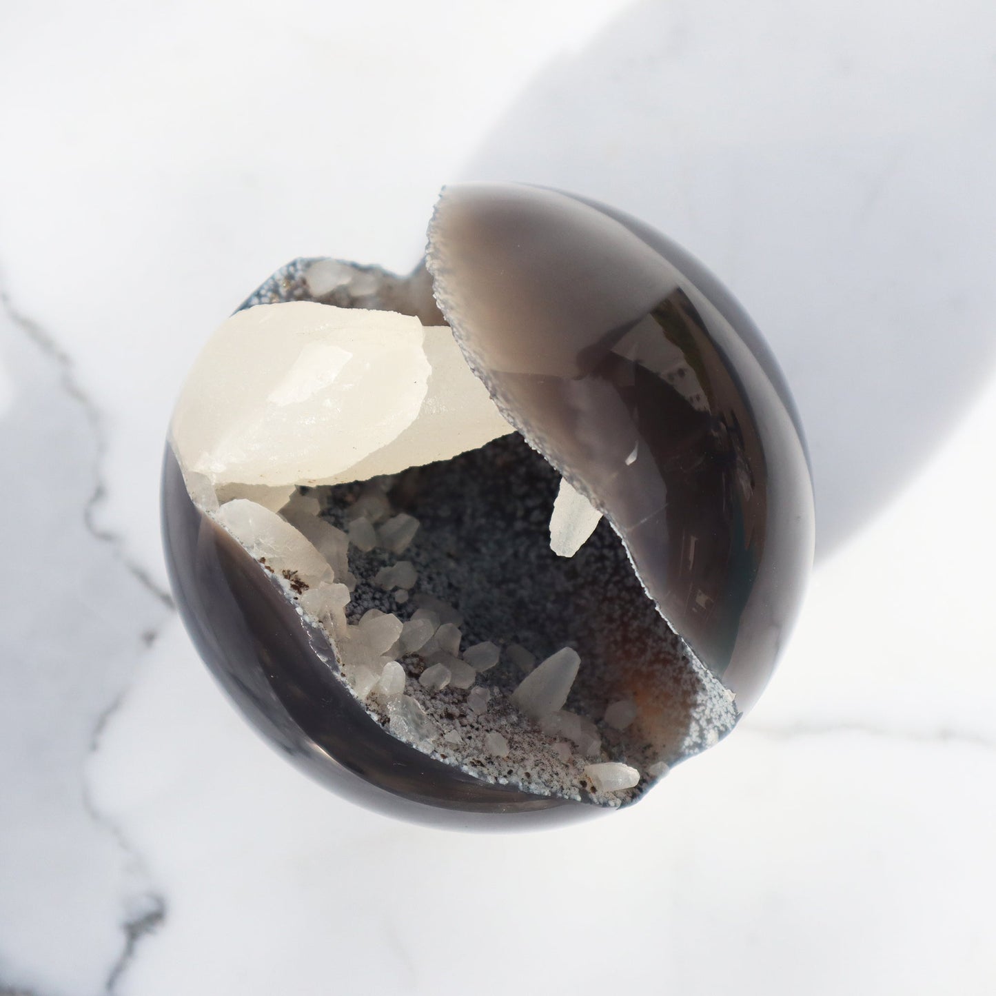 Agate Sphere with Calcite Formations