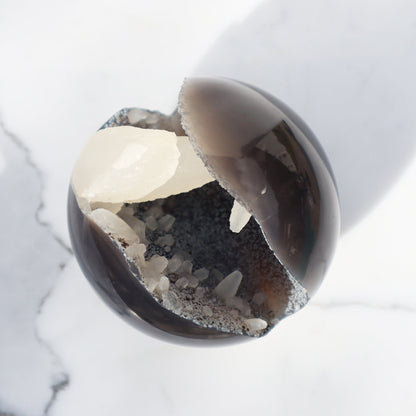 Agate Sphere with Calcite Formations