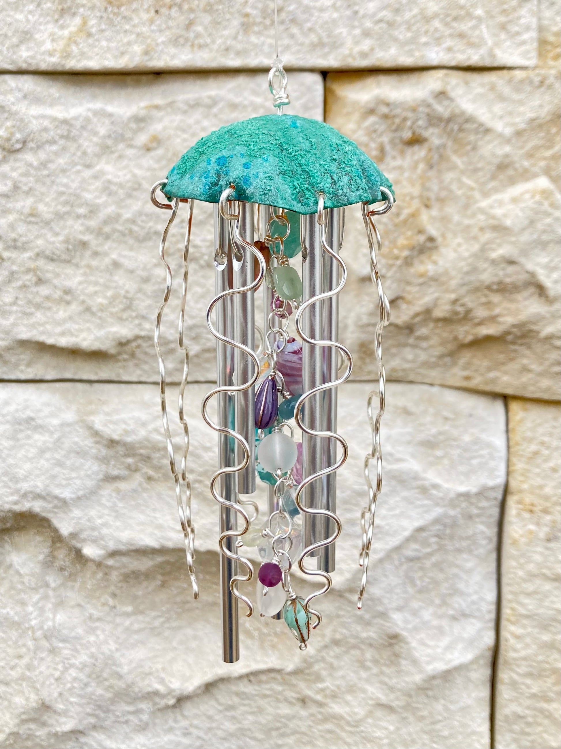Jellyfish Wind Chime – Teal and Purple Green Silver