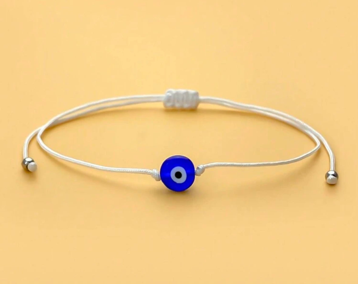 Evil Eye Bracelet – Adjustable Protection Jewelry in 4 Colors – White