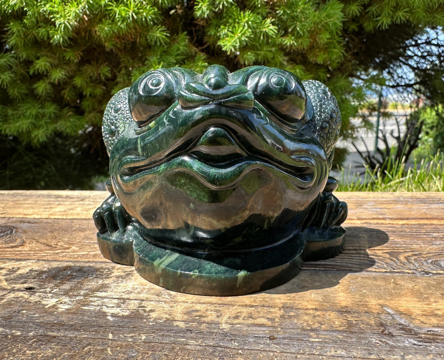 High Quality Dark Green Ogden Jade Toad 5.25" Carved Figurine