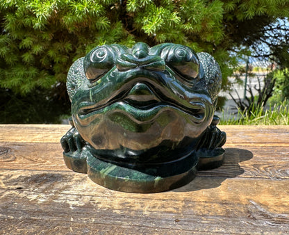 High Quality Dark Green Ogden Jade Toad 5.25" Carved Figurine