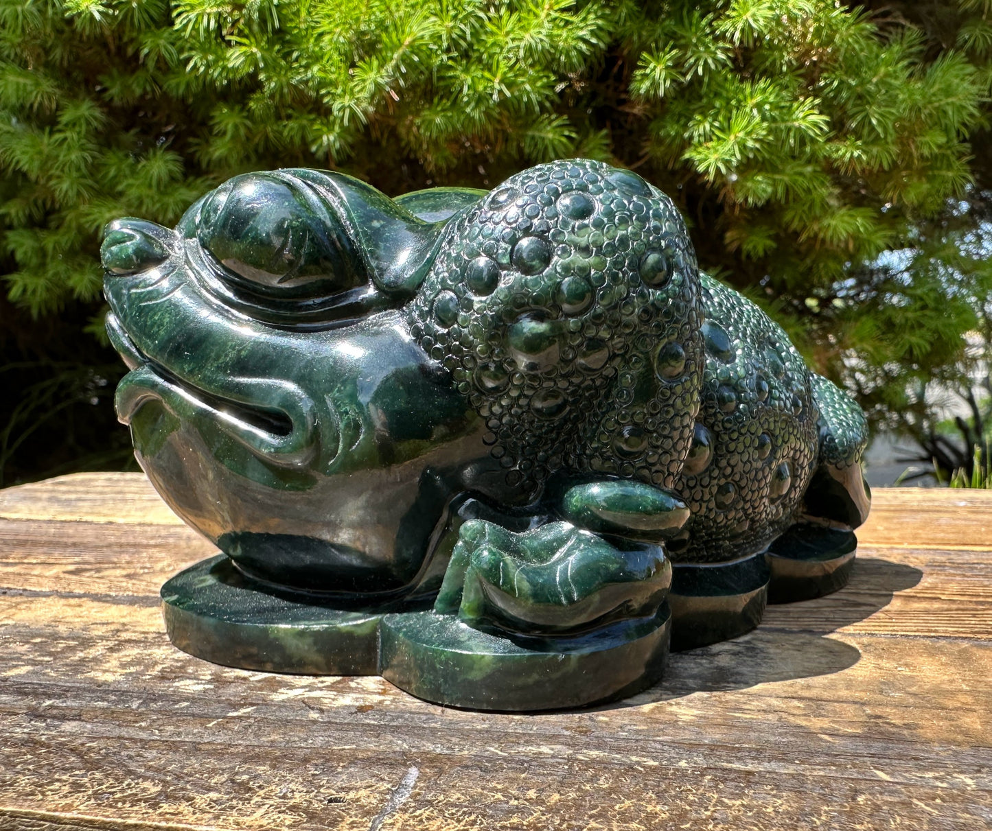 High Quality Dark Green Ogden Jade Toad 5.25" Carved Figurine
