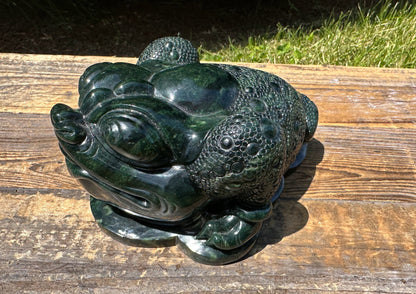 High Quality Dark Green Ogden Jade Toad 5.25" Carved Figurine