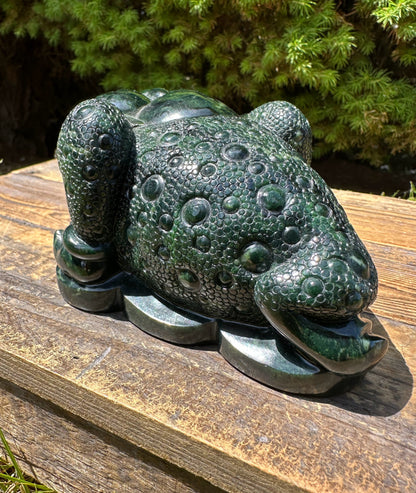 High Quality Dark Green Ogden Jade Toad 5.25" Carved Figurine