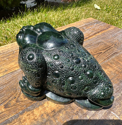 High Quality Dark Green Ogden Jade Toad 5.25" Carved Figurine
