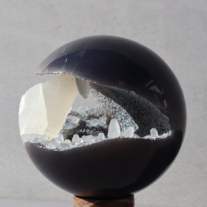 Agate Sphere with Calcite Formations