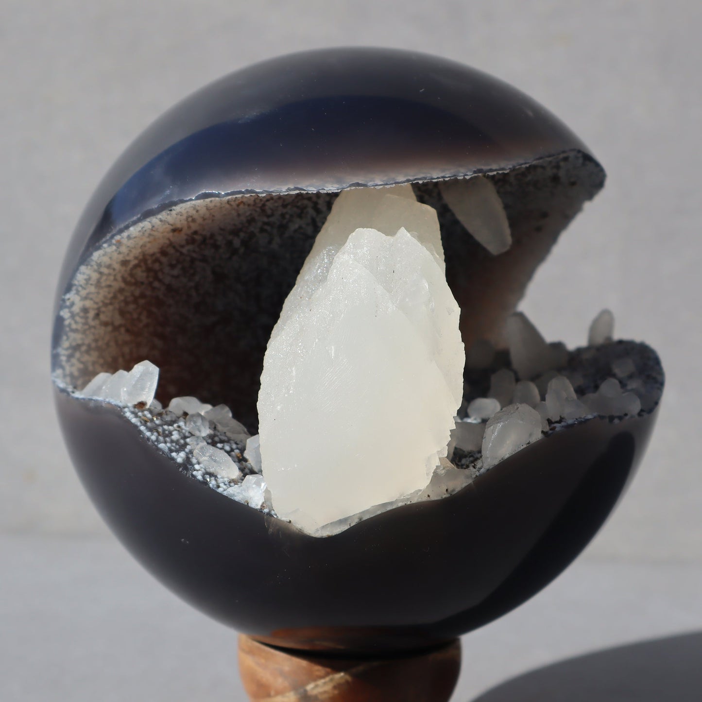 Agate Sphere with Calcite Formations