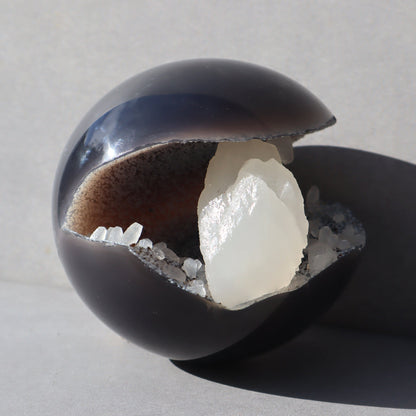 Agate Sphere with Calcite Formations