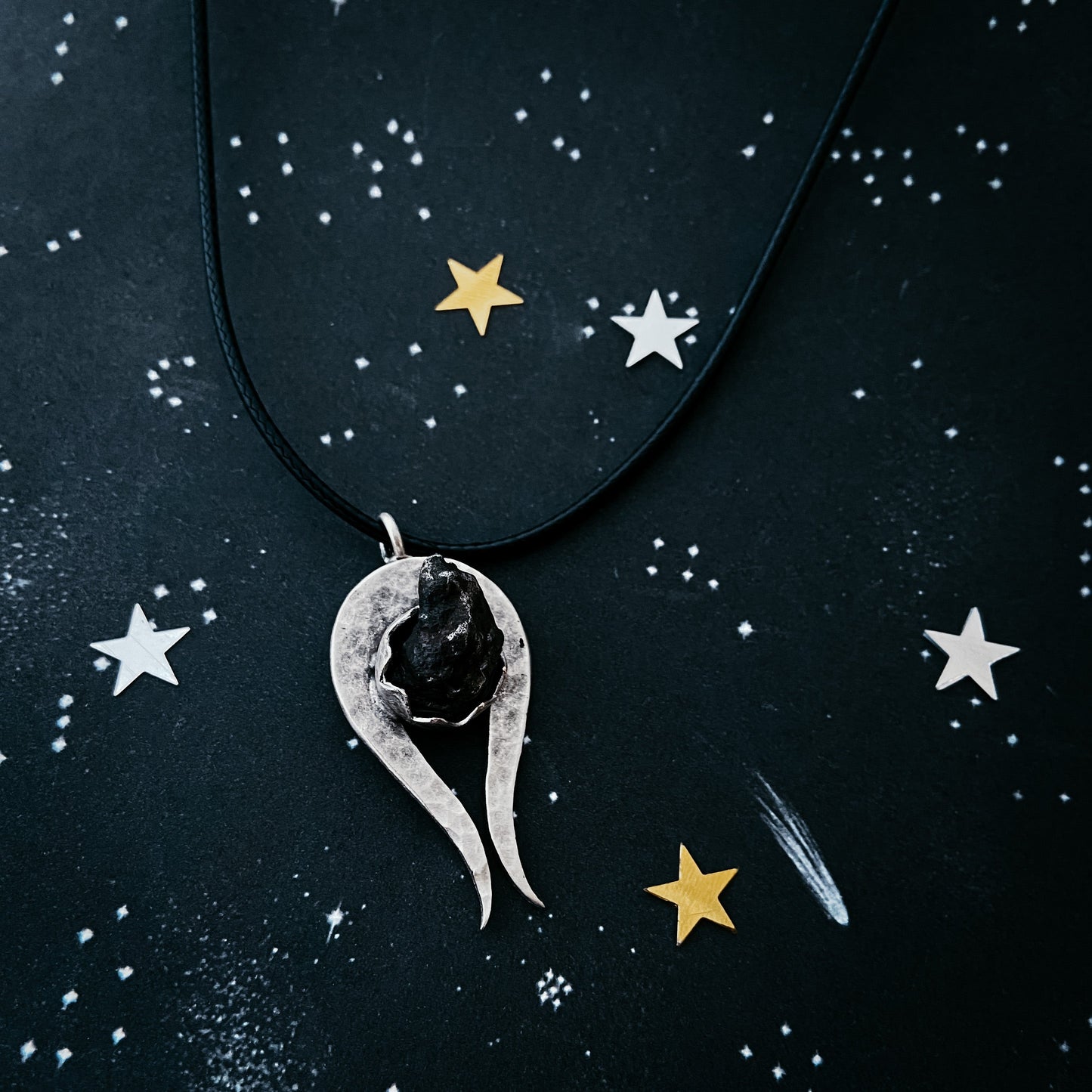 Comet Necklace with Authentic Meteorite – Leather Chain Necklace