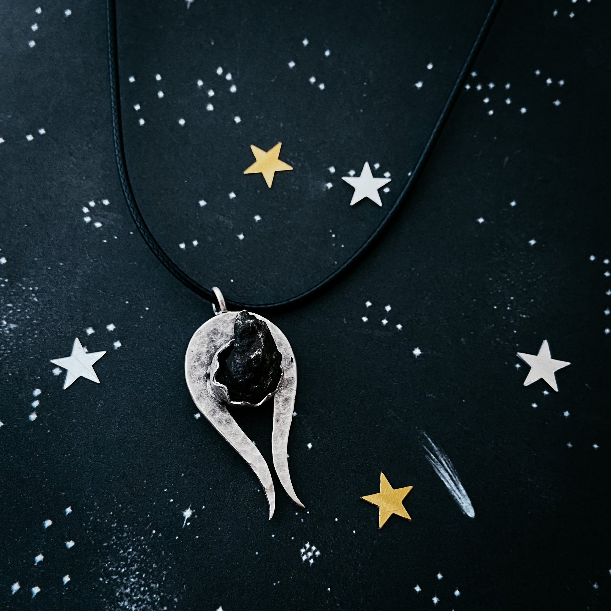Comet Necklace with Authentic Meteorite – Leather Chain Necklace