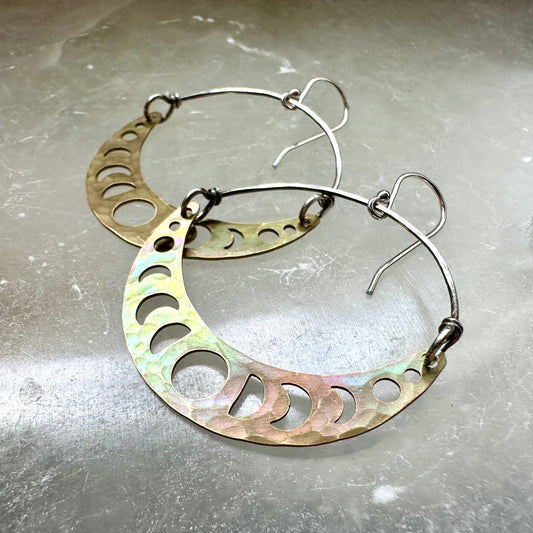 Brass Moon Phase Crescent Earrings
