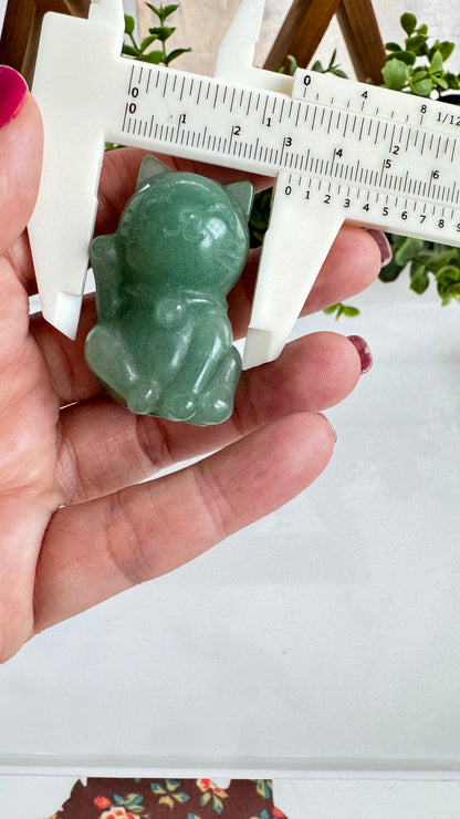 Crystal Lucky Cat Carving | Green Aventurine & Rose Quartz