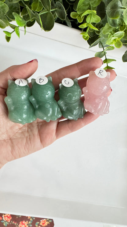 Crystal Lucky Cat Carving | Green Aventurine & Rose Quartz