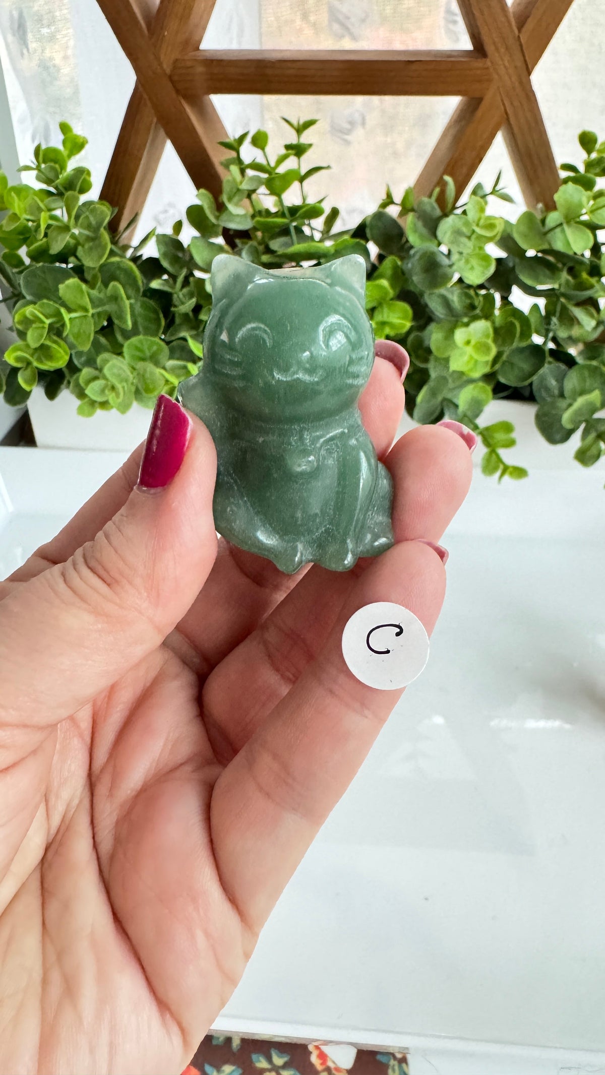 Crystal Lucky Cat Carving | Green Aventurine & Rose Quartz