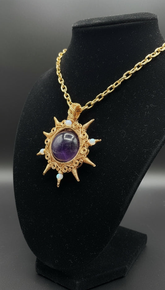 Non tarnishing Gold wire wrapped Amethyst sun Necklace –