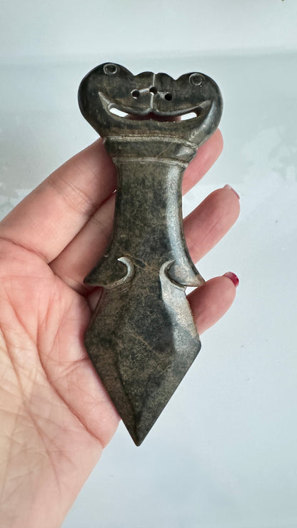 Kissing Dragon Jade Athame – Hand-Carved 5" Ritual Knife – Crystals