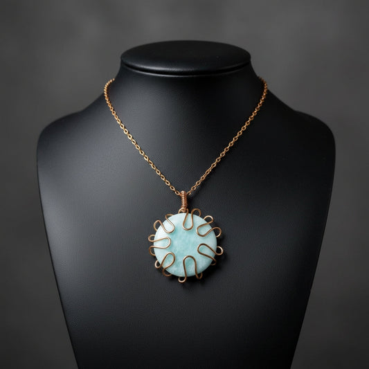 Wire Wrapped Round Crystal Necklace –