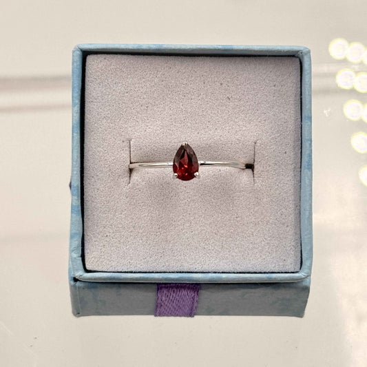 Dainty Garnet Ring – Pear Rings