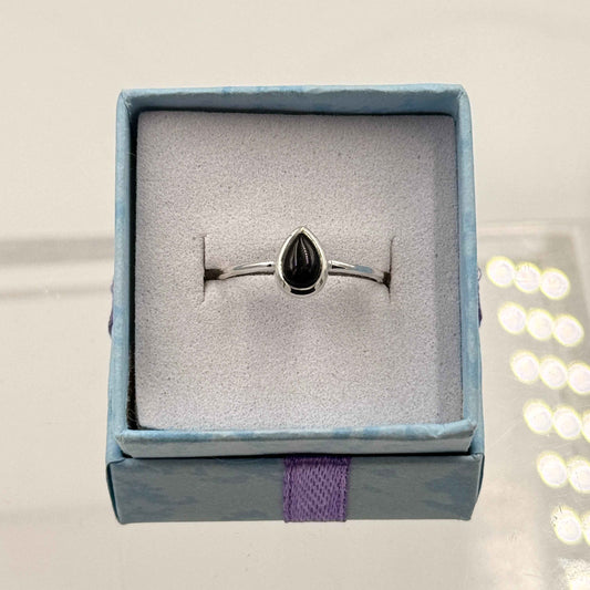 Dainty Black Agate Ring – Pear Rings