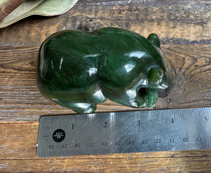 Bear with Jade Fish 4" – Hand-Carved Green Nephrite Jade Sculpture
