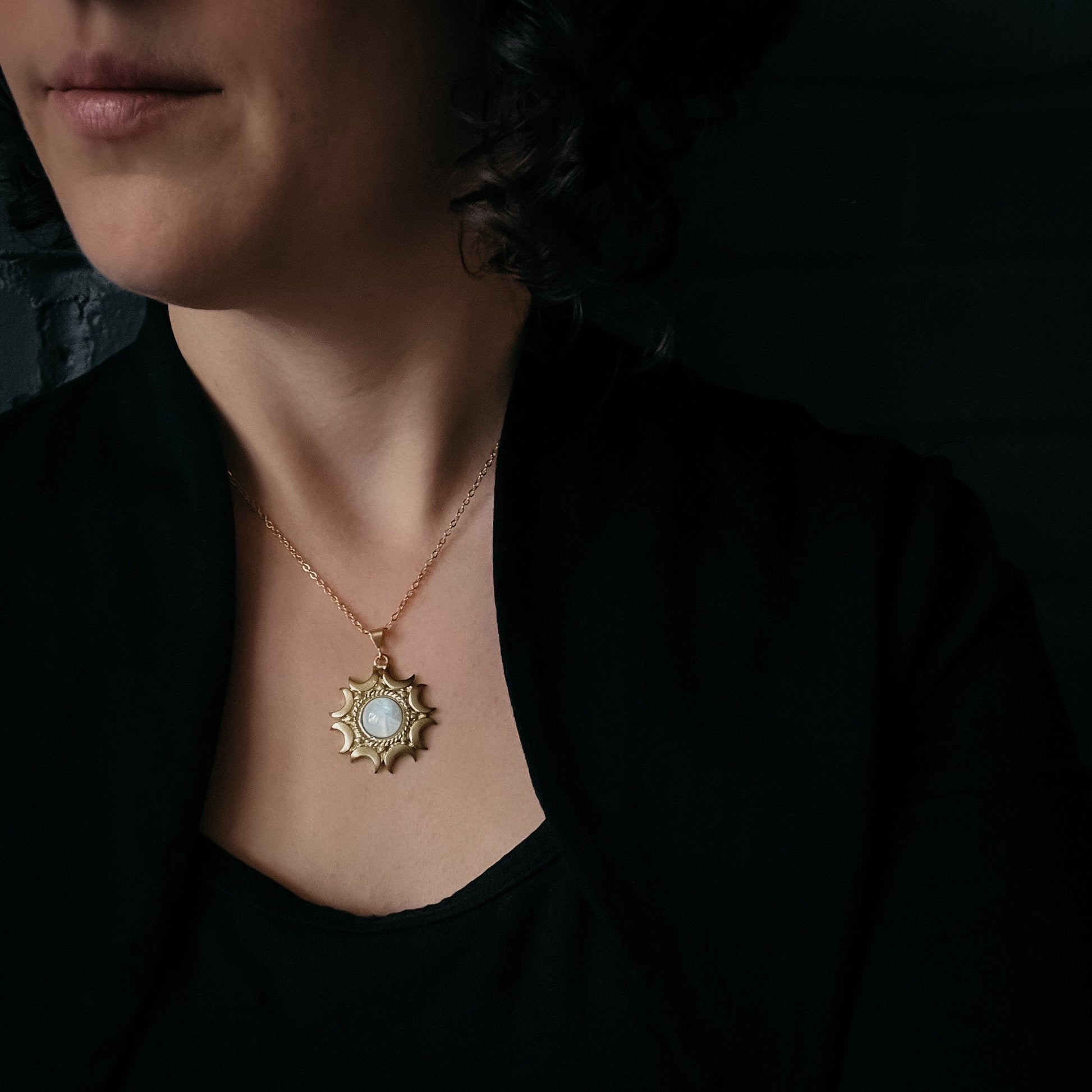 Lunar Witch Necklace - Rainbow Moonstone Pendant – Necklace