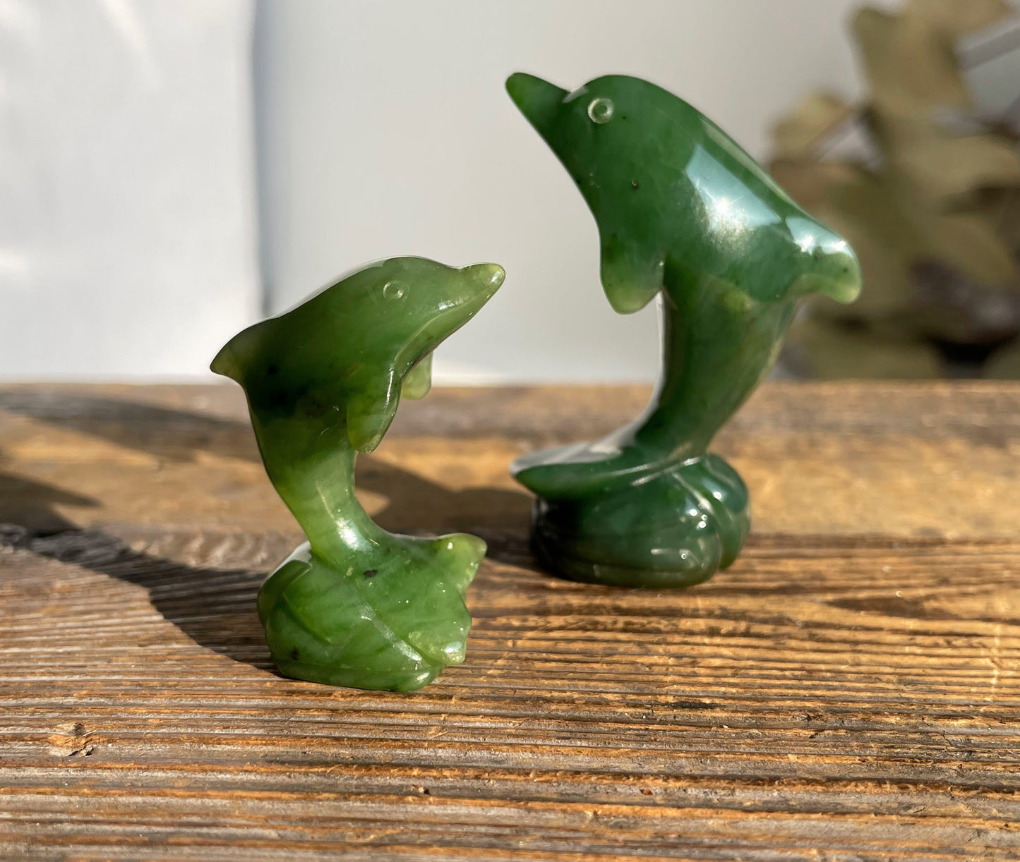 Large Jade Dolphin Carving – Handcarved Green Jade Sculpture