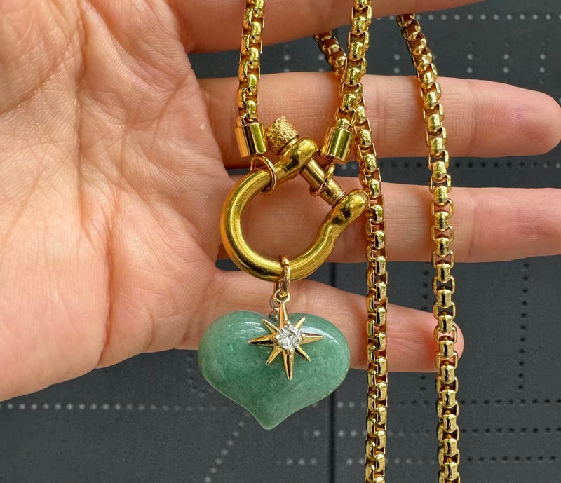 Green Aventurine Heart Necklace with Chain & Gift Box –