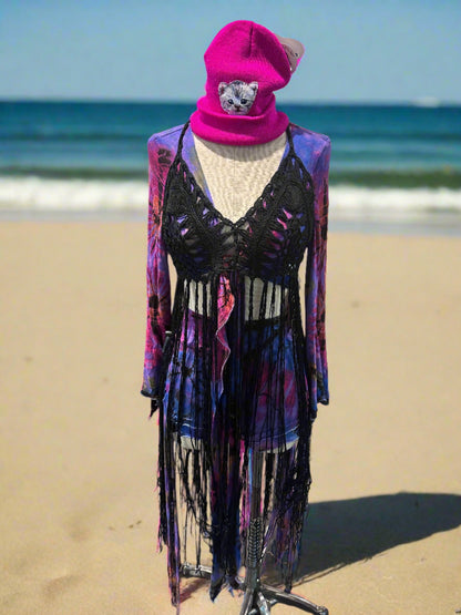 Crotchet Bikini Top with Long Fringe – Black Apparel