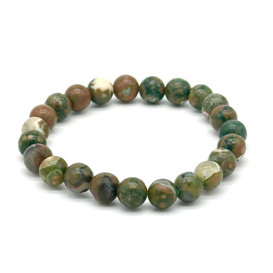 Rainforest Rhyolite Natural Crystal Round Bead Stretch Bracelet