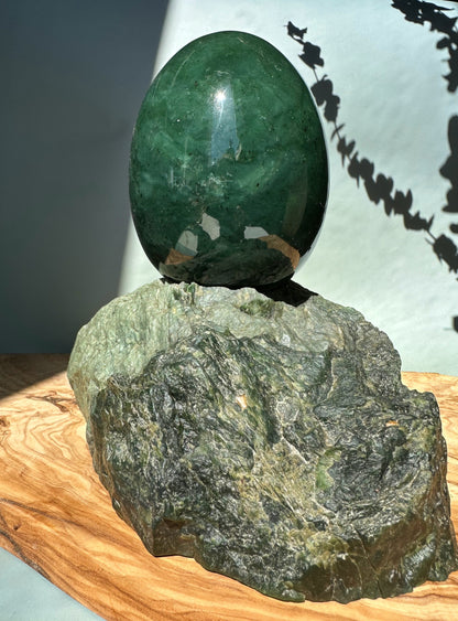 Large Jade Egg On A Base - 5"