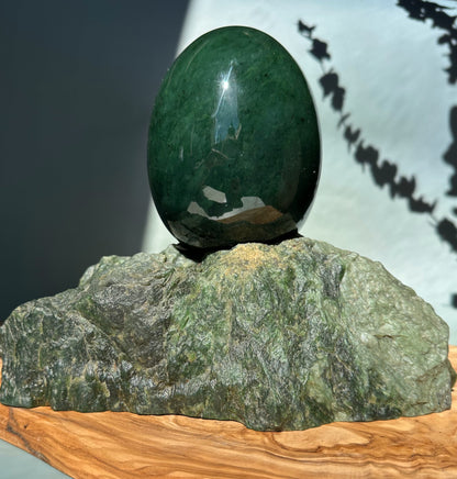 Large Jade Egg On A Base - 5"