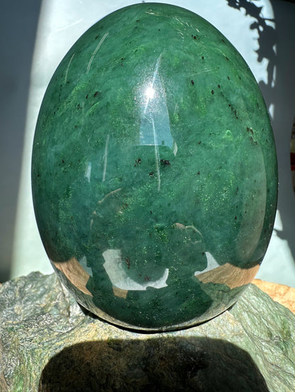 Large Jade Egg On A Base - 5"