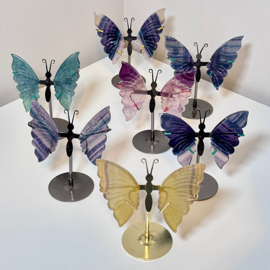Crystal Carved Butterflies on Stand - (multiple stone options) Ethically Sourced –