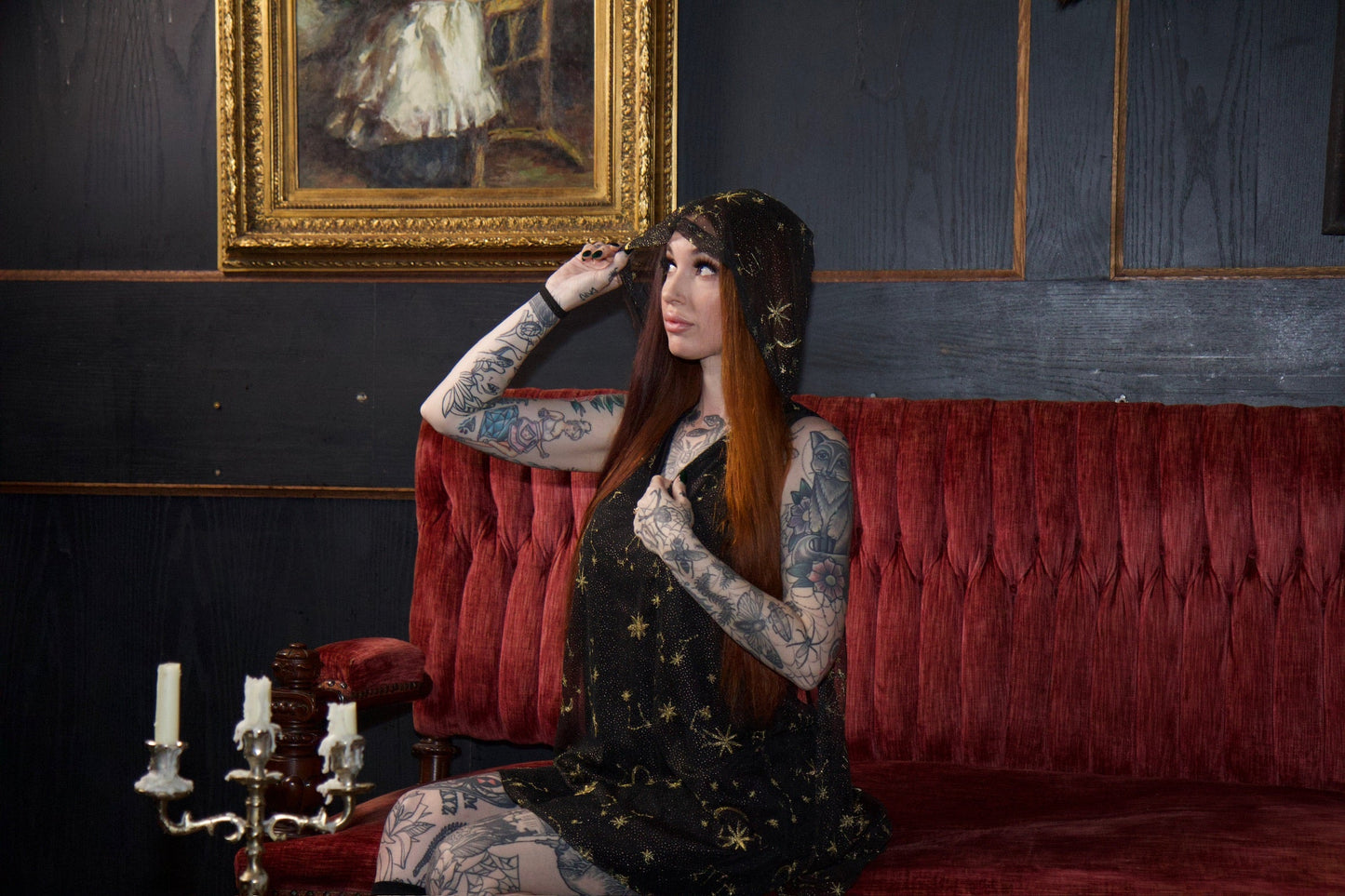 Hooded Mini Dress with Capelet