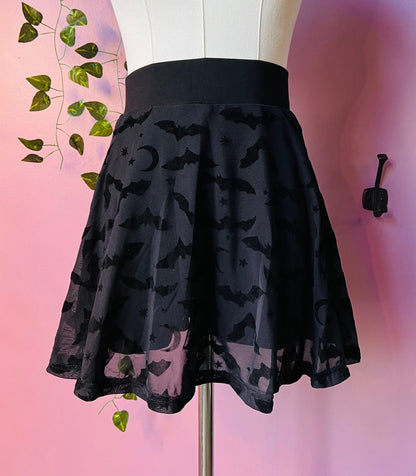 The Morbid Mini Skort - BATS - Flocked Bat Skirt with Built In Shorts - Ready to Ship