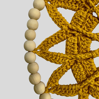 10" Handmade Wood Bead Frame Macrame Dreamcatcher - Nursery and Kid's Room Decor -- Golden Yellow