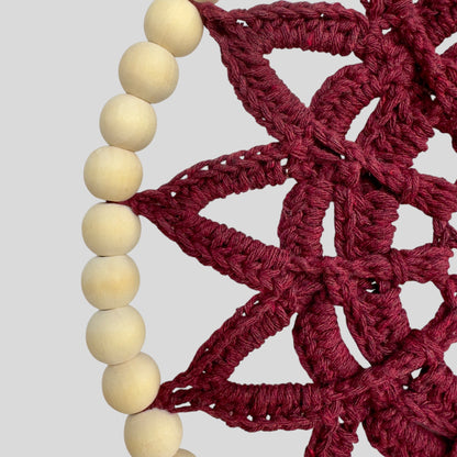 9.5" Handmade Wood Bead Frame Macrame Dreamcatcher - Nursery and Kid's Room Decor -- Burgundy