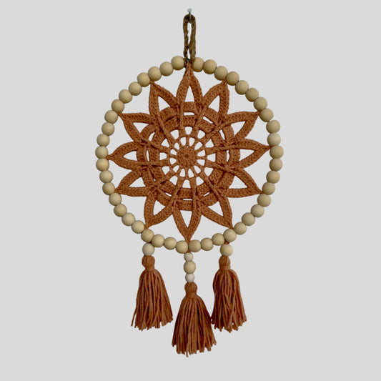 8.5" Handmade Wood Bead Frame Macrame Dreamcatcher - Nursery and Kid's Room Decor -- Himalayan Salt