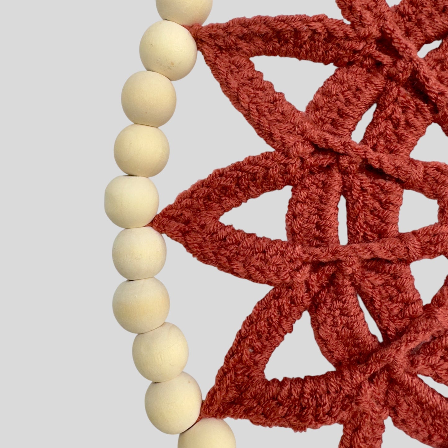 9.5" Handmade Wood Bead Frame Macrame Dreamcatcher - Nursery and Kid's Room Decor -- Rust
