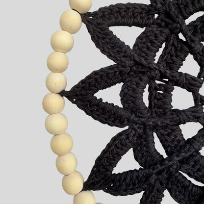 10" Handmade Wood Bead Frame Macrame Dreamcatcher - Nursery and Kid's Room Decor -- Black