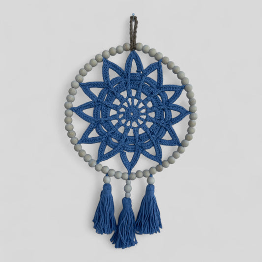 10" Handmade Wood Bead Frame Macrame Dreamcatcher - Nursery and Kid's Room Decor -- Light Blue