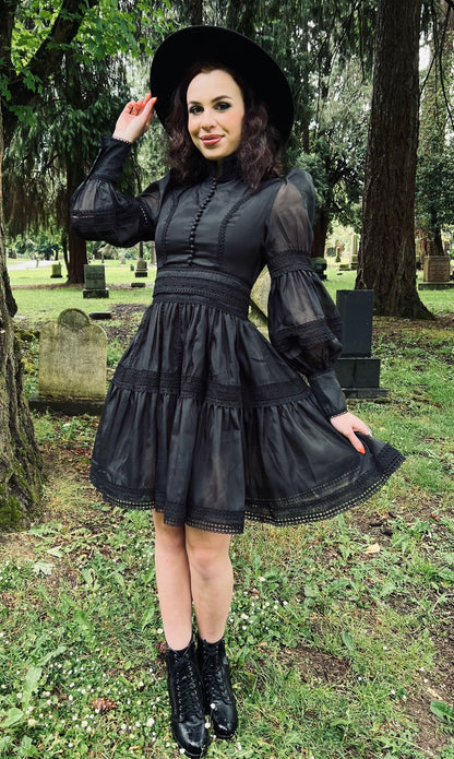 Morgana - Romantic Victorian Inspired Party Dress - BLACK - READY TO SHIP