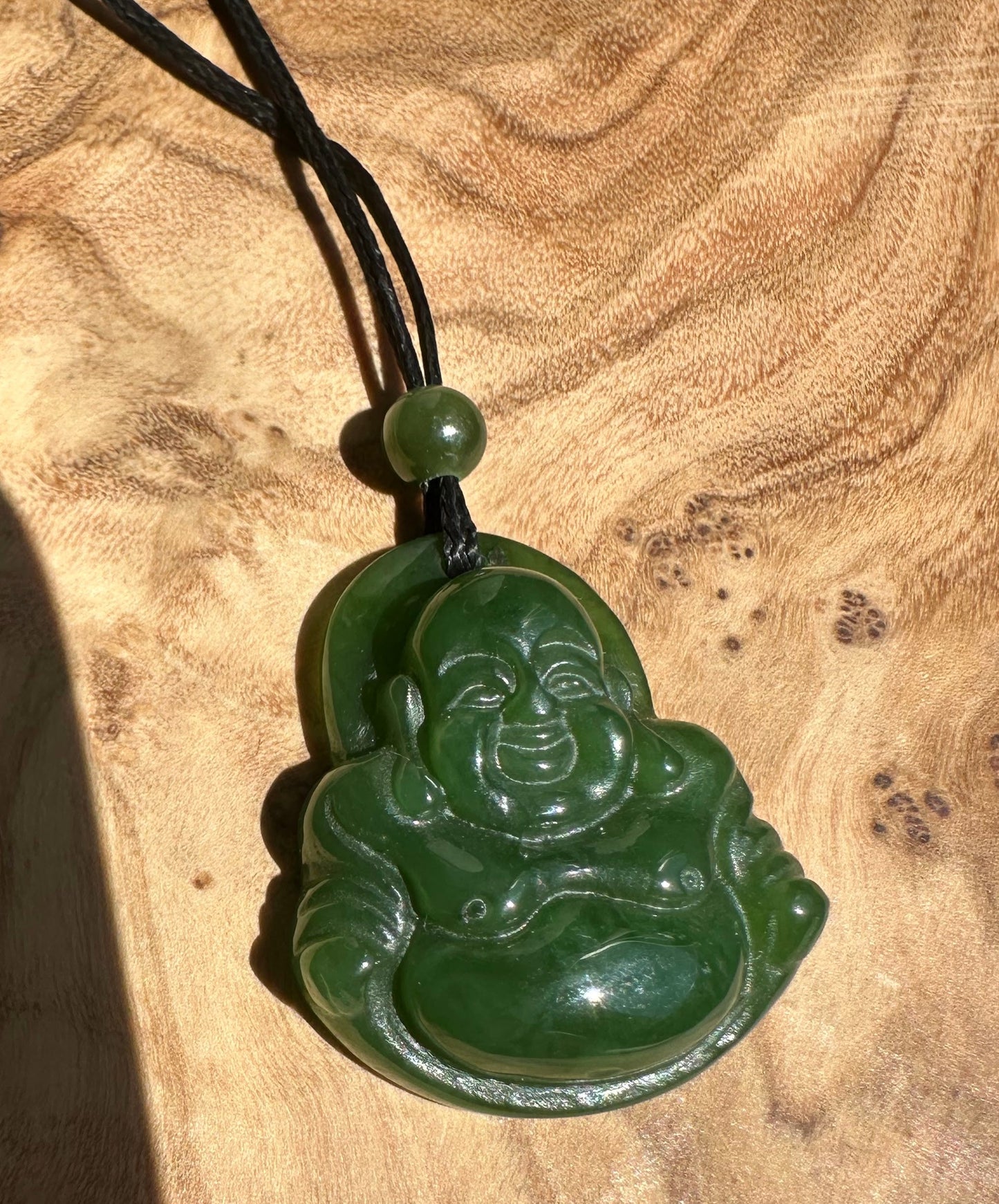 Happy Buddha Jade Pendant – 26mm Green Gemstone Necklace