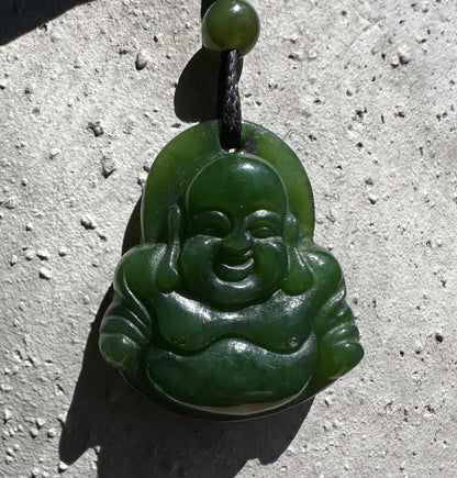 Happy Buddha Jade Pendant – 26mm Green Gemstone Necklace