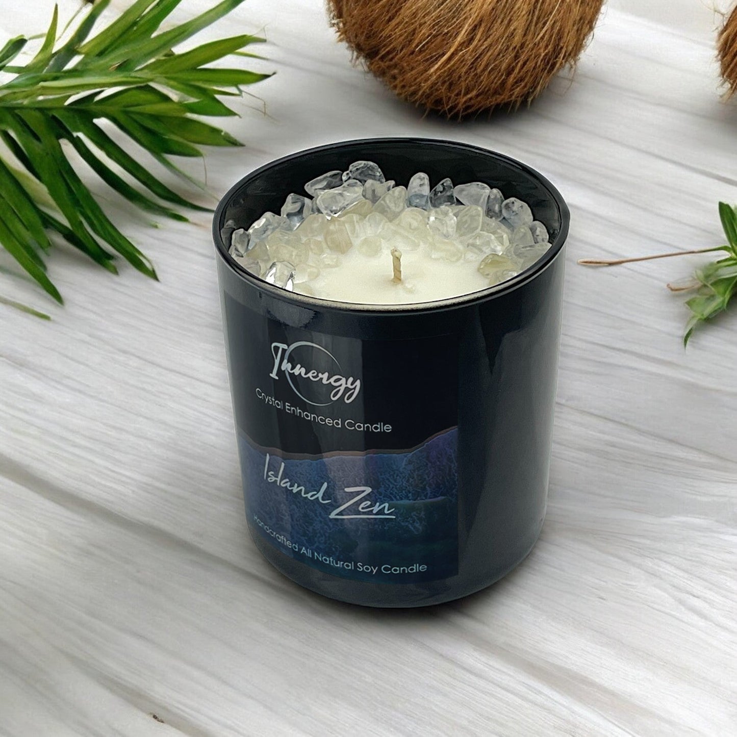 Island Zen Crystal Candle with Quartz | Coconut-Soy Wax Candle, 9oz – Crystal Candle