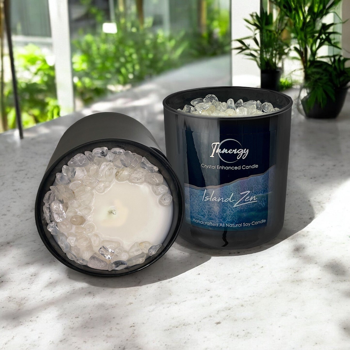 Island Zen Crystal Candle with Quartz | Coconut-Soy Wax Candle, 9oz – Crystal Candle