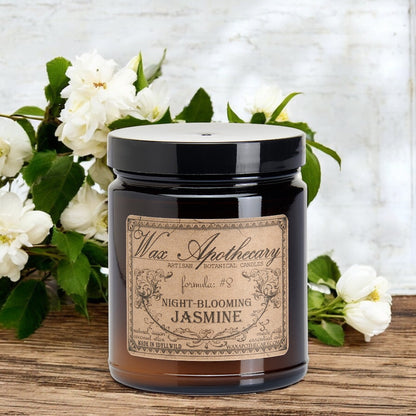 6 oz Botanical Candle in Amber Glass Jar - Night-Blooming Jasmine – Candle