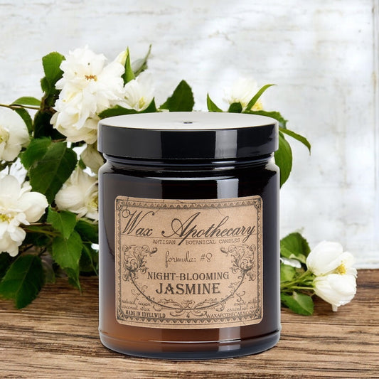6 oz Botanical Candle in Amber Glass Jar - Night-Blooming Jasmine – Candle